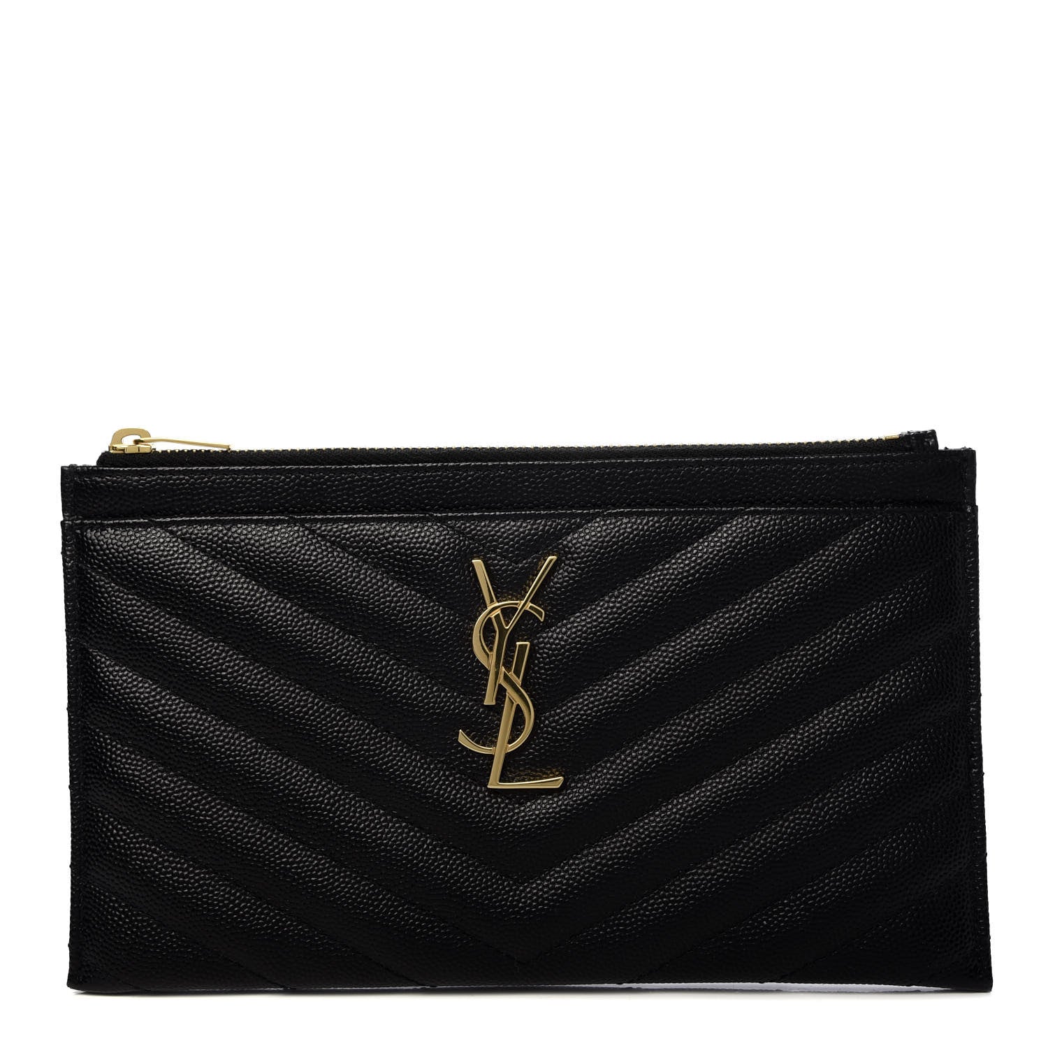 Saint Laurent Grain De Poudre Chevron Monogram Bill Pouch Black 1 of 8