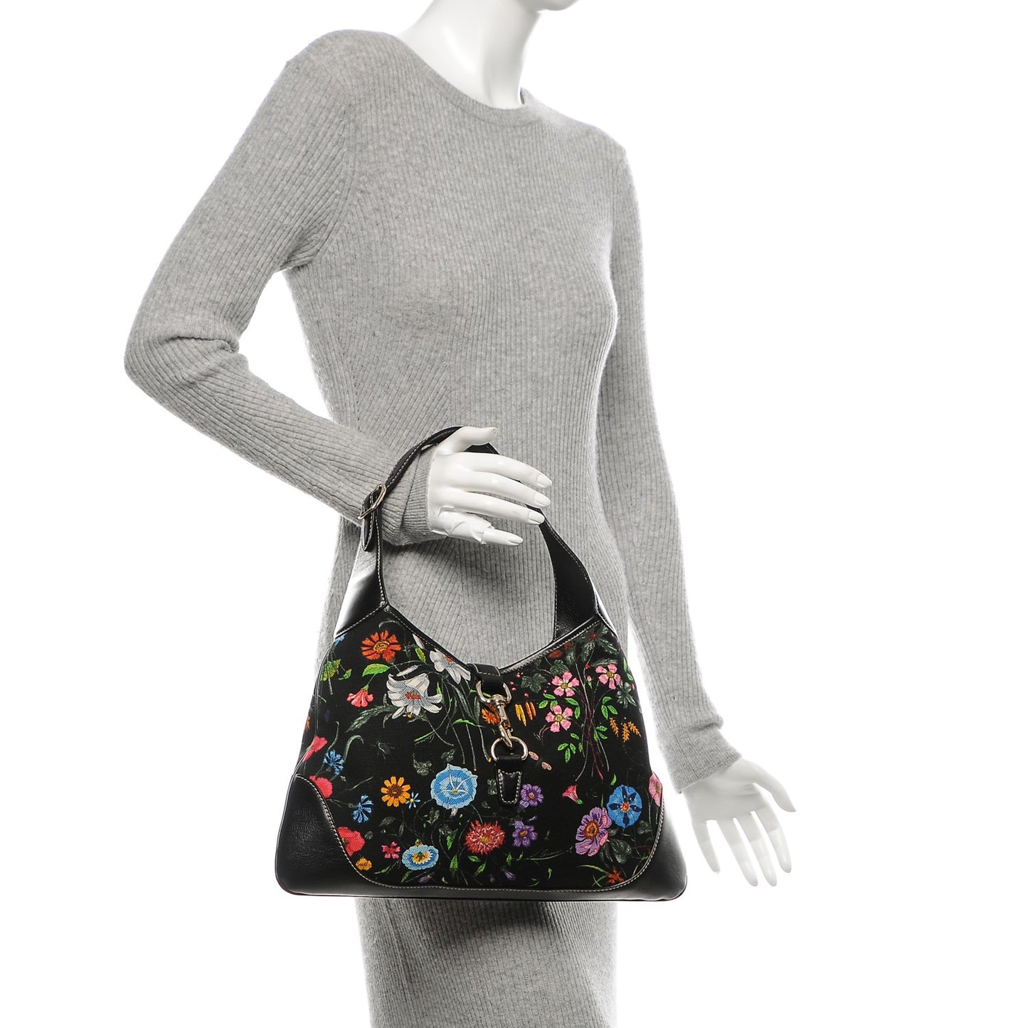 Canvas Floral Flora Jackie O Bouvier Hobo Dark Brown