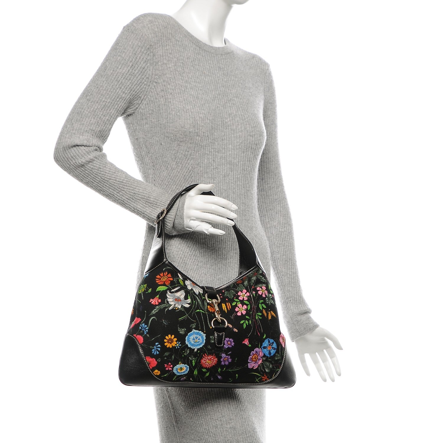 Gucci Canvas Floral Flora Jackie O Bouvier Hobo Dark Brown 2 of 7
