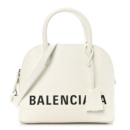 Balenciaga Signature Grained Calfskin Logo S Ville Top Handle Bag White Black 1 of 10