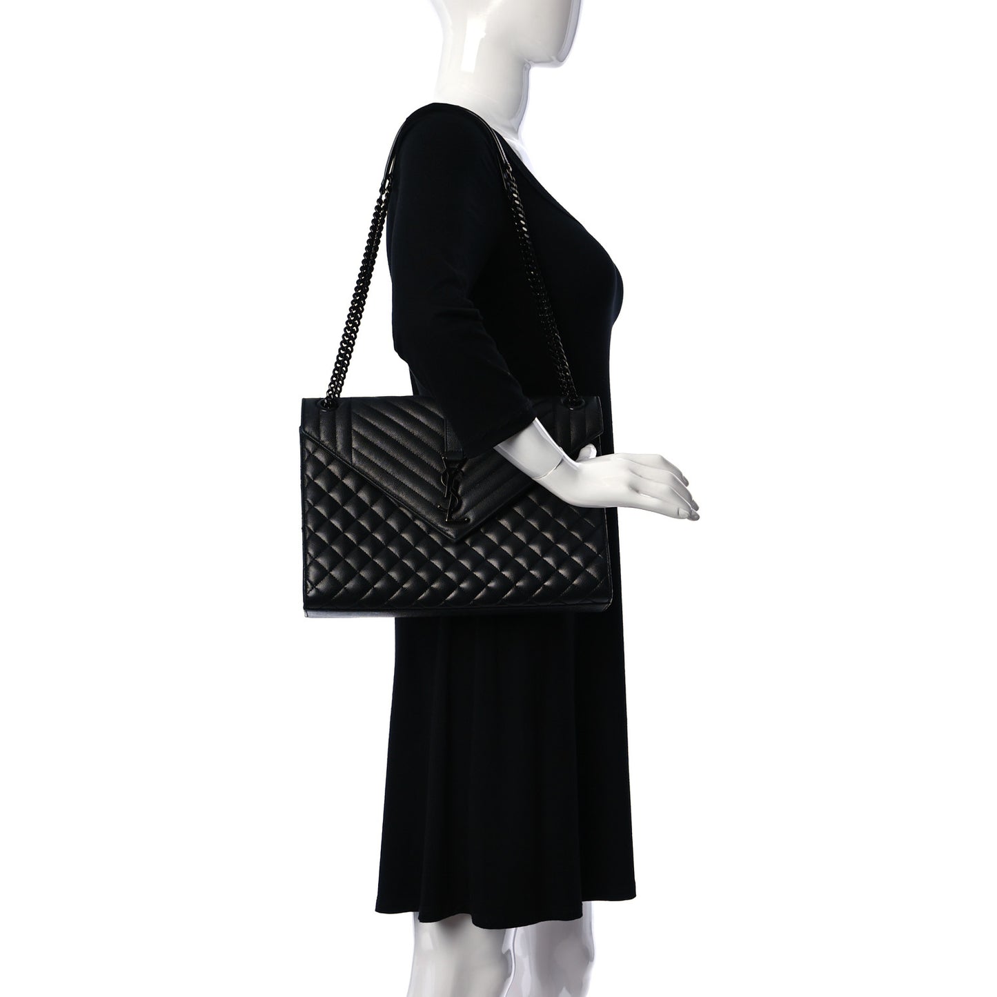 Grain De Poudre Textured Mixed Matelasse Large Triquilt Monogram Monochrome Satchel Black