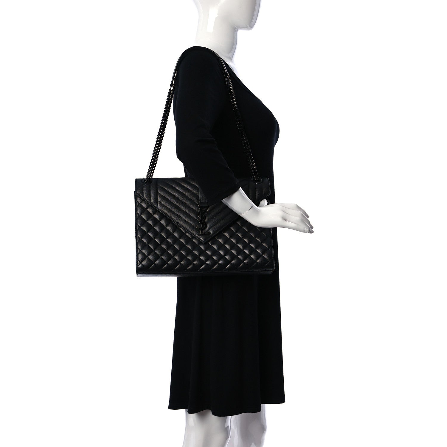 Saint Laurent Grain De Poudre Textured Mixed Matelasse Large Triquilt Monogram Monochrome Satchel Black 3 of 12