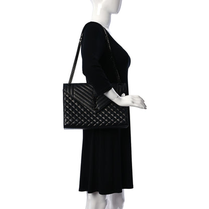Saint Laurent Grain De Poudre Textured Mixed Matelasse Large Triquilt Monogram Monochrome Satchel Black 3 of 12