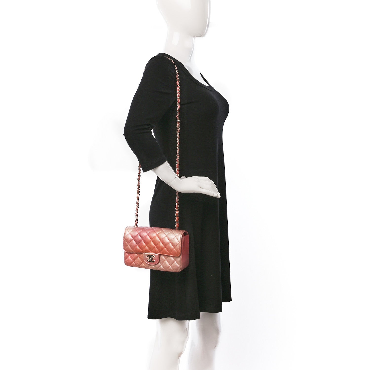 Chanel Metallic Lambskin Quilted Ombre Mini Rectangular Flap Pink 2 of 9