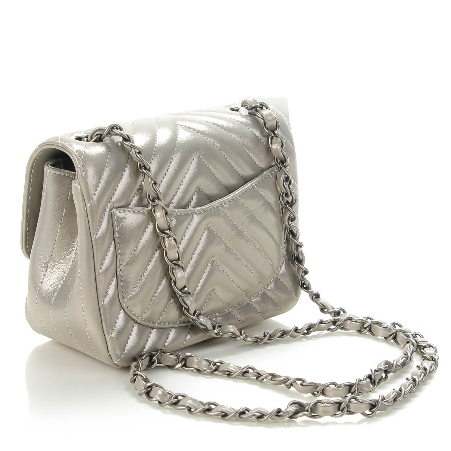 Chanel Iridescent Calfskin Chevron Quilted Mini Square Flap Silver 3 of 8