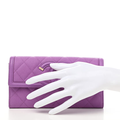 Chanel Caviar Quilted Large Filigree Gusset Flap Wallet Purple 2 of 8