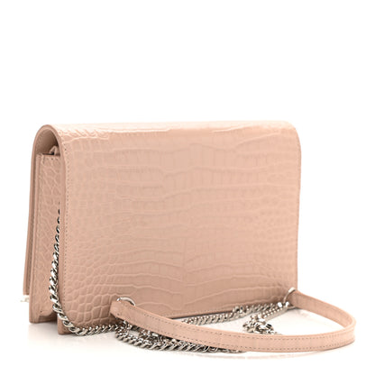 Saint Laurent Calfskin Crocodile Embossed Kate Monogram Tassel Chain Wallet Powder Pink 4 of 10