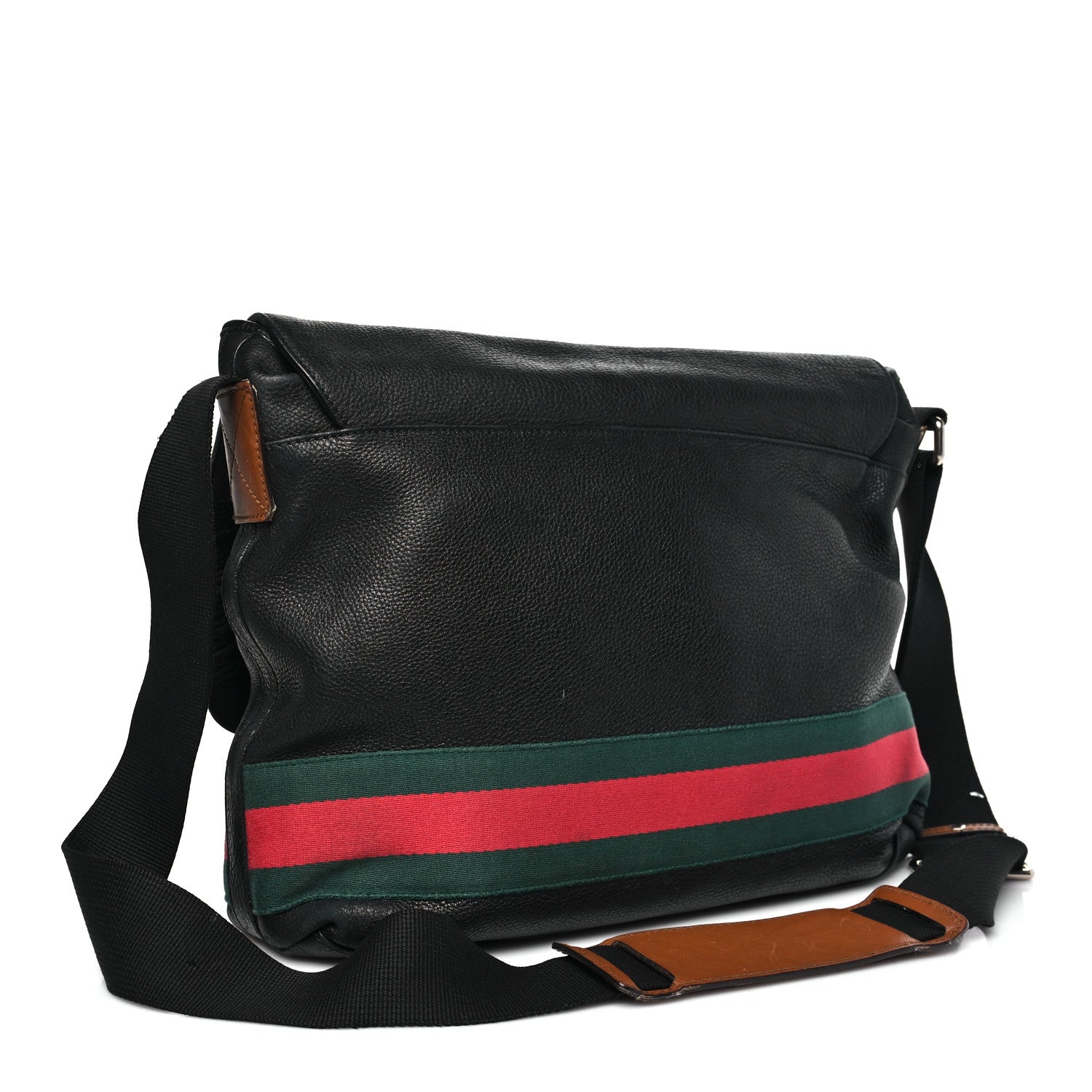 Gucci Pebbled Calfskin Web Messenger Bag Black 3 of 14