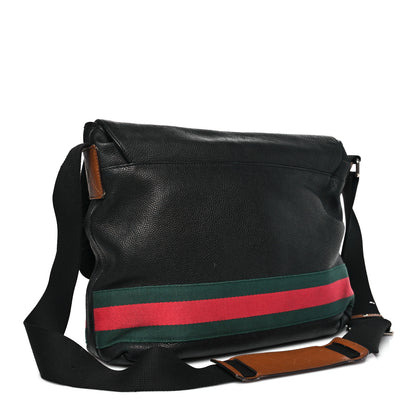 Gucci Pebbled Calfskin Web Messenger Bag Black 3 of 14