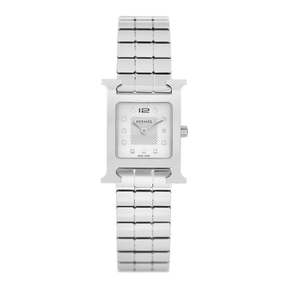 Hermes Stainless Steel Diamond Mother of Pearl 21mm Heure H Hour Quartz Watch 1 of 5