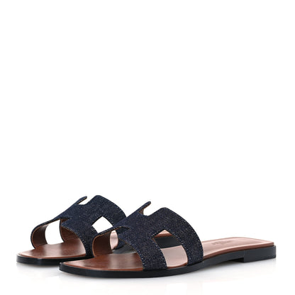 Hermes Denim Canvas Oran Sandals 36.5 Bleu Brut 4 of 12