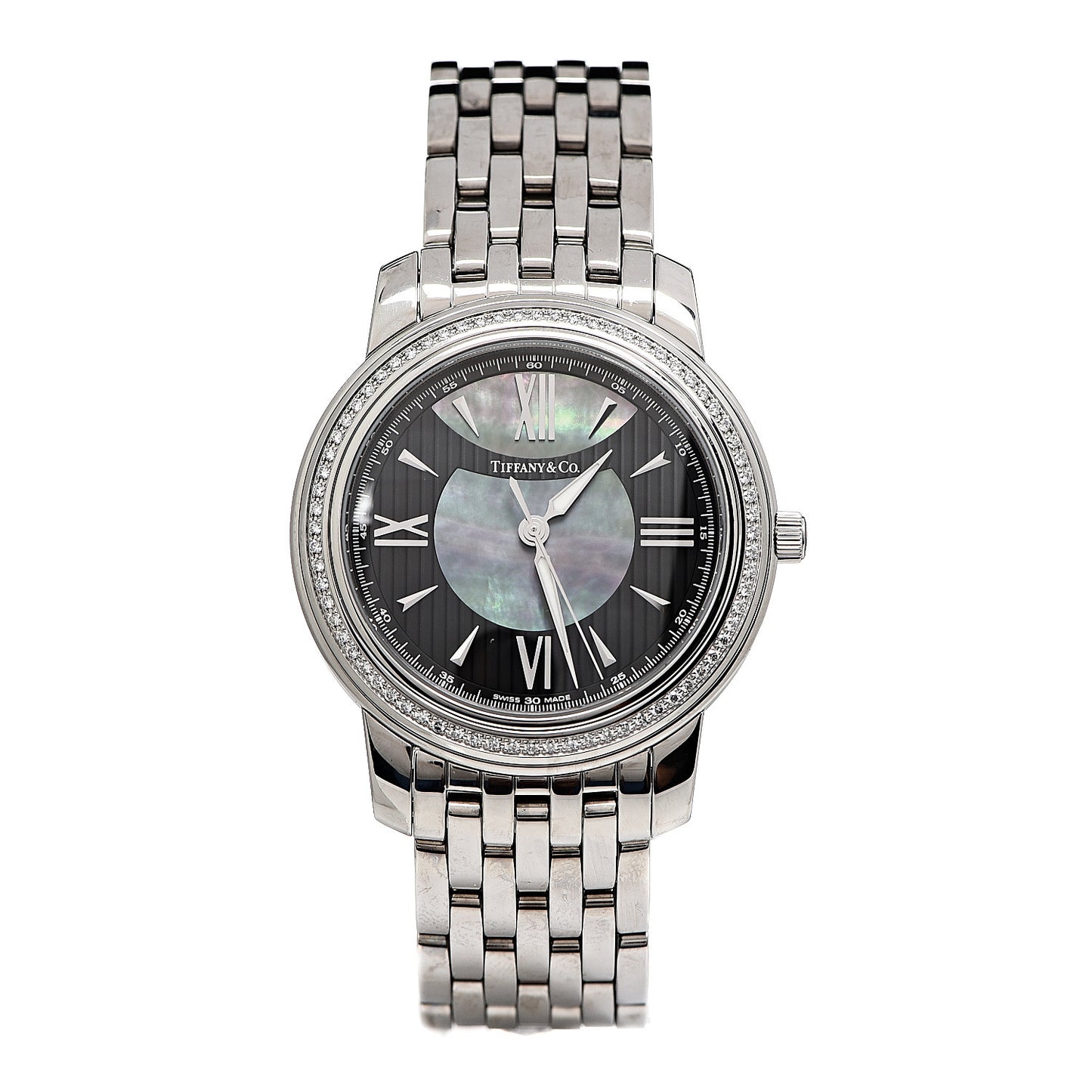 Stainless Steel Diamond Bezel Black Mother of Pearl 37mm Mark Resonator Quartz Watch