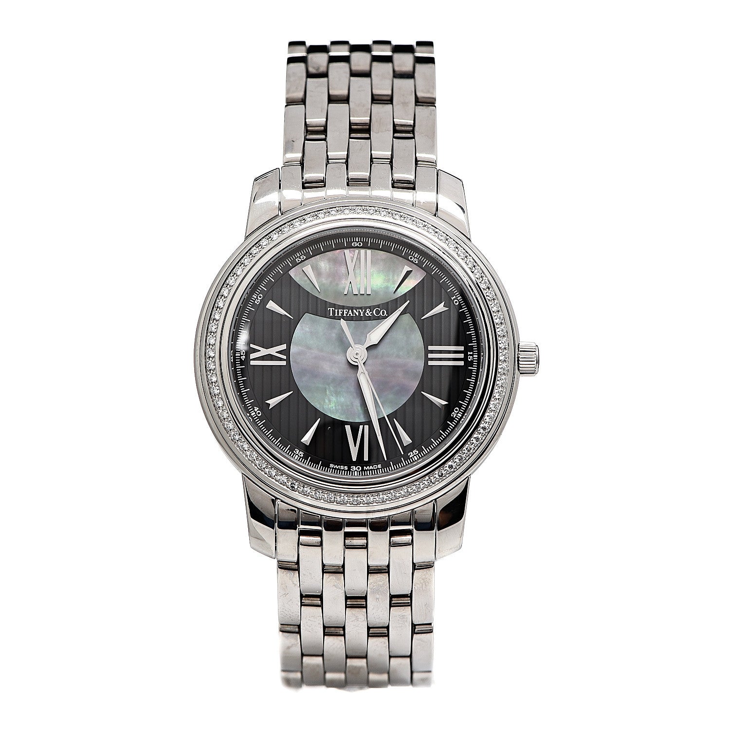 Tiffany Stainless Steel Diamond Bezel Black Mother of Pearl 37mm Mark Resonator Quartz Watch 1 of 5