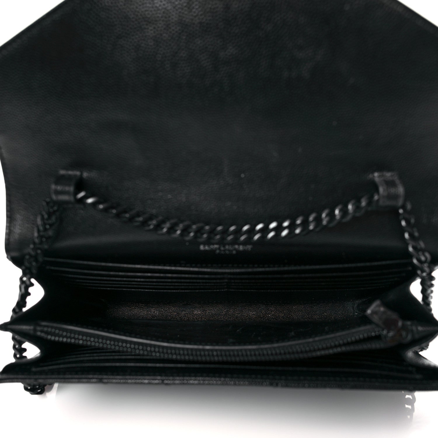 Saint Laurent Grain De Poudre Matelasse Chevron Monogram Chain Wallet Black 4 of 11