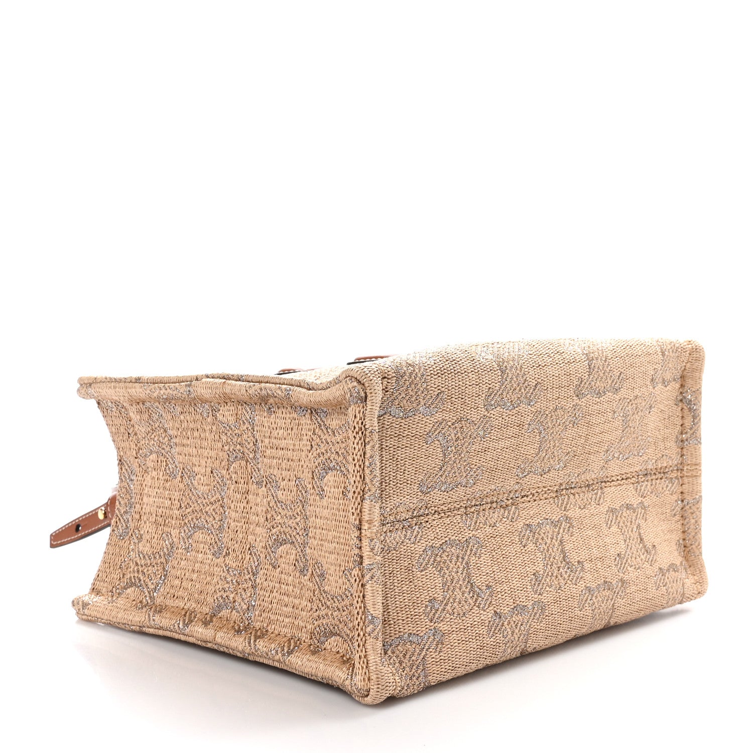 Celine Raffia Effect Calfskin Triomphe Jacquard Small Cabas Thais Natural Silver 4 of 9