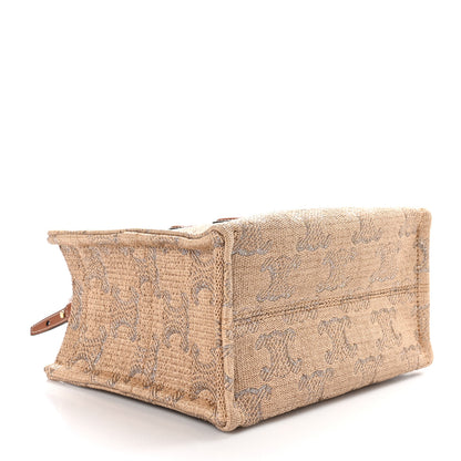 Celine Raffia Effect Calfskin Triomphe Jacquard Small Cabas Thais Natural Silver 4 of 9