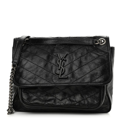 Saint Laurent Crinkled Calfskin Matelasse Monogram Medium Niki Chain Satchel Black 1 of 9
