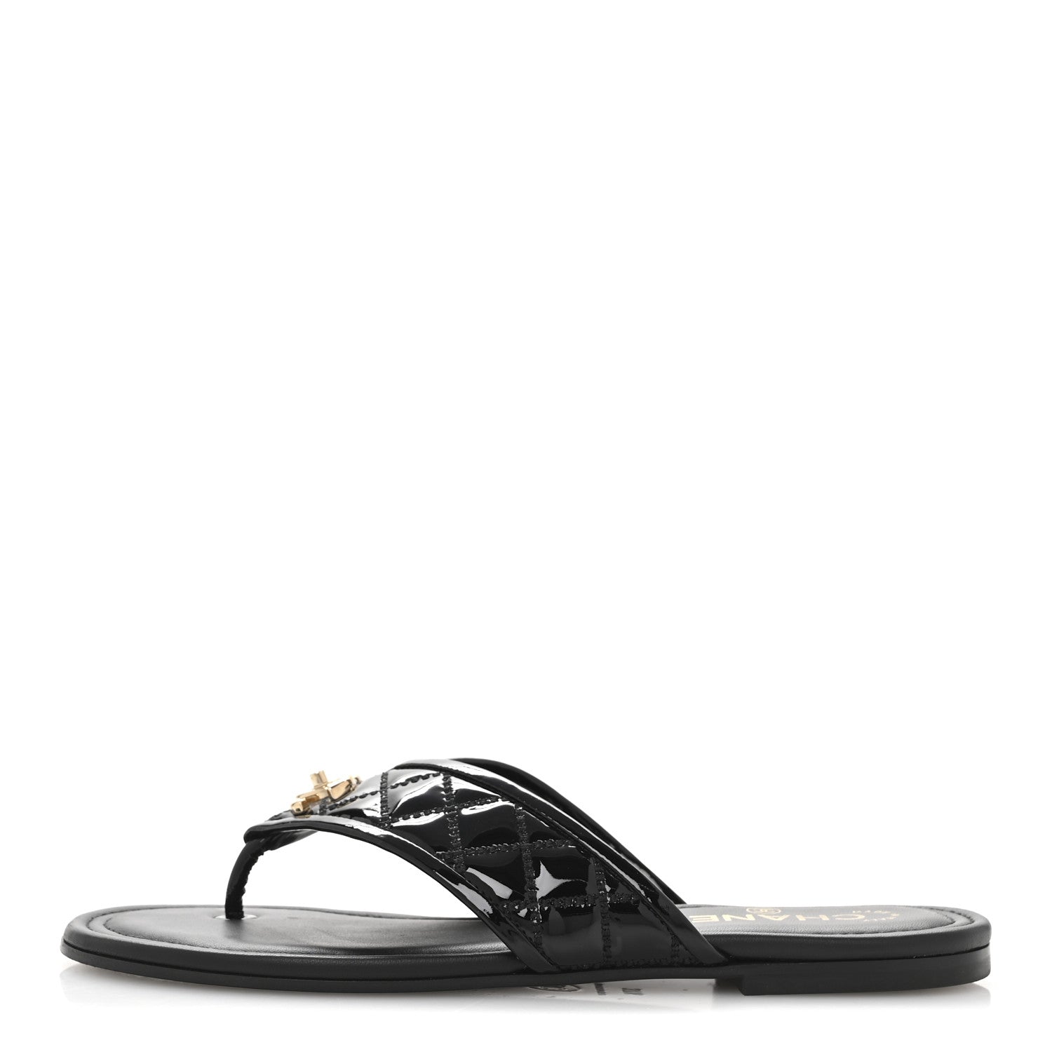 Chanel Patent Quilted CC Sandals 37.5 Black 1 of 10