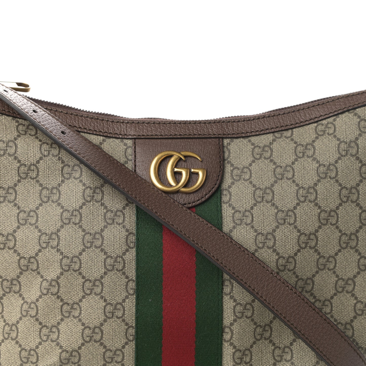 GG Supreme Monogram Web Small Ophidia Half Moon Hobo Brown