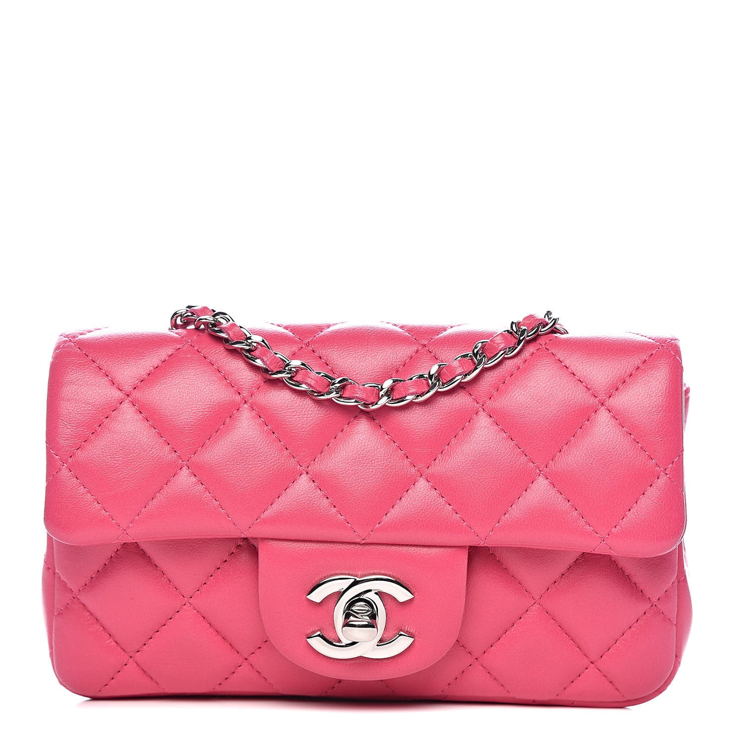 Lambskin Quilted Extra Mini Rectangular Flap Pink