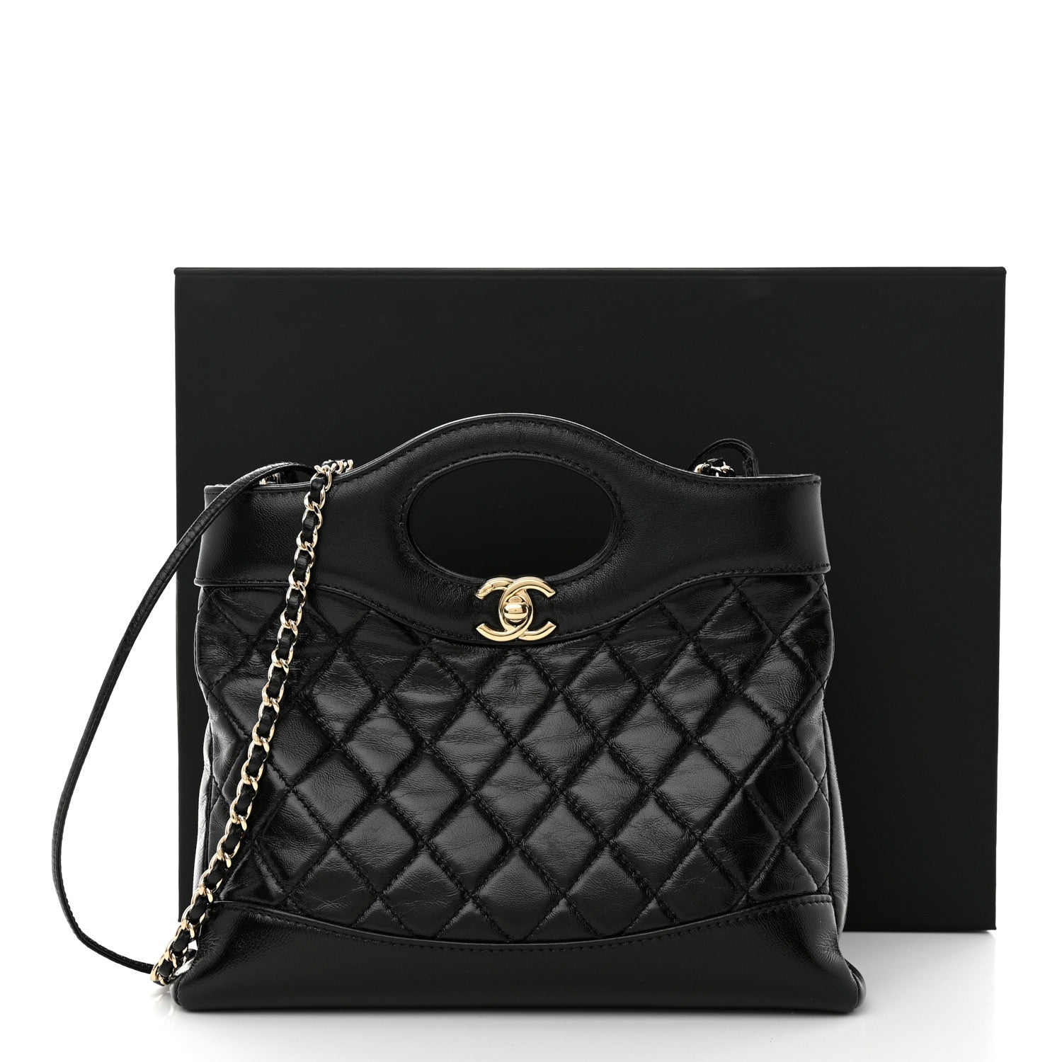 Chanel Shiny Crumpled Calfskin Quilted Mini 31 Shopping Bag Black 12 of 12