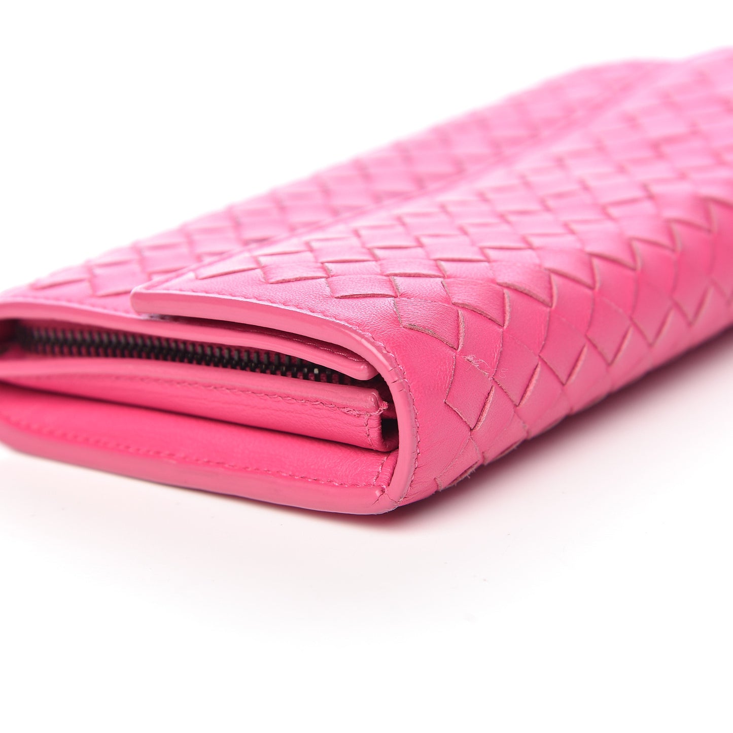 Nappa Intrecciato Continental Flap Wallet Rosa Shock