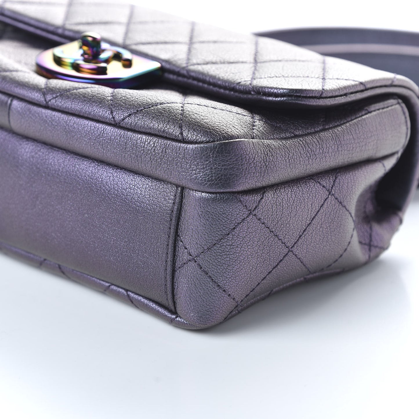 Iridescent Goatskin Quilted Small Double Carry Waist Chain Flap Purple