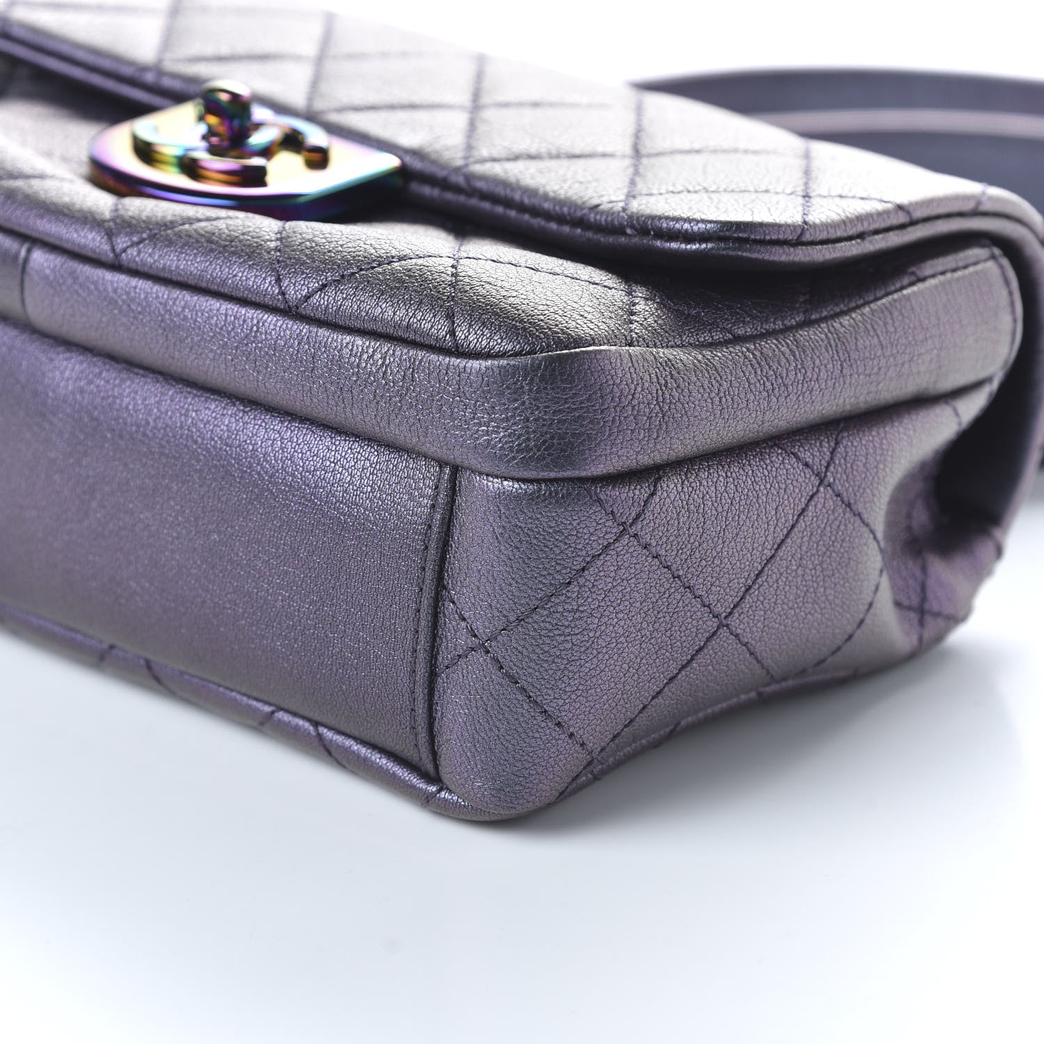 Chanel Iridescent Goatskin Quilted Small Double Carry Waist Chain Flap Purple 7 of 10