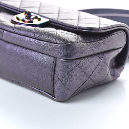Chanel Iridescent Goatskin Quilted Small Double Carry Waist Chain Flap Purple 7 of 10