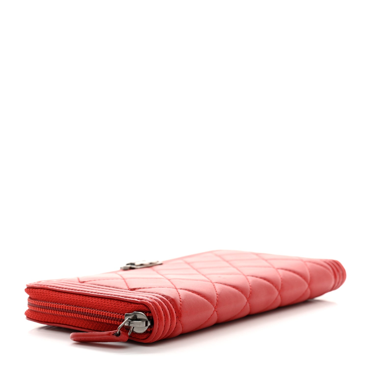 Chanel Lambskin Quilted Boy Zip Around Wallet Red 4 of 9