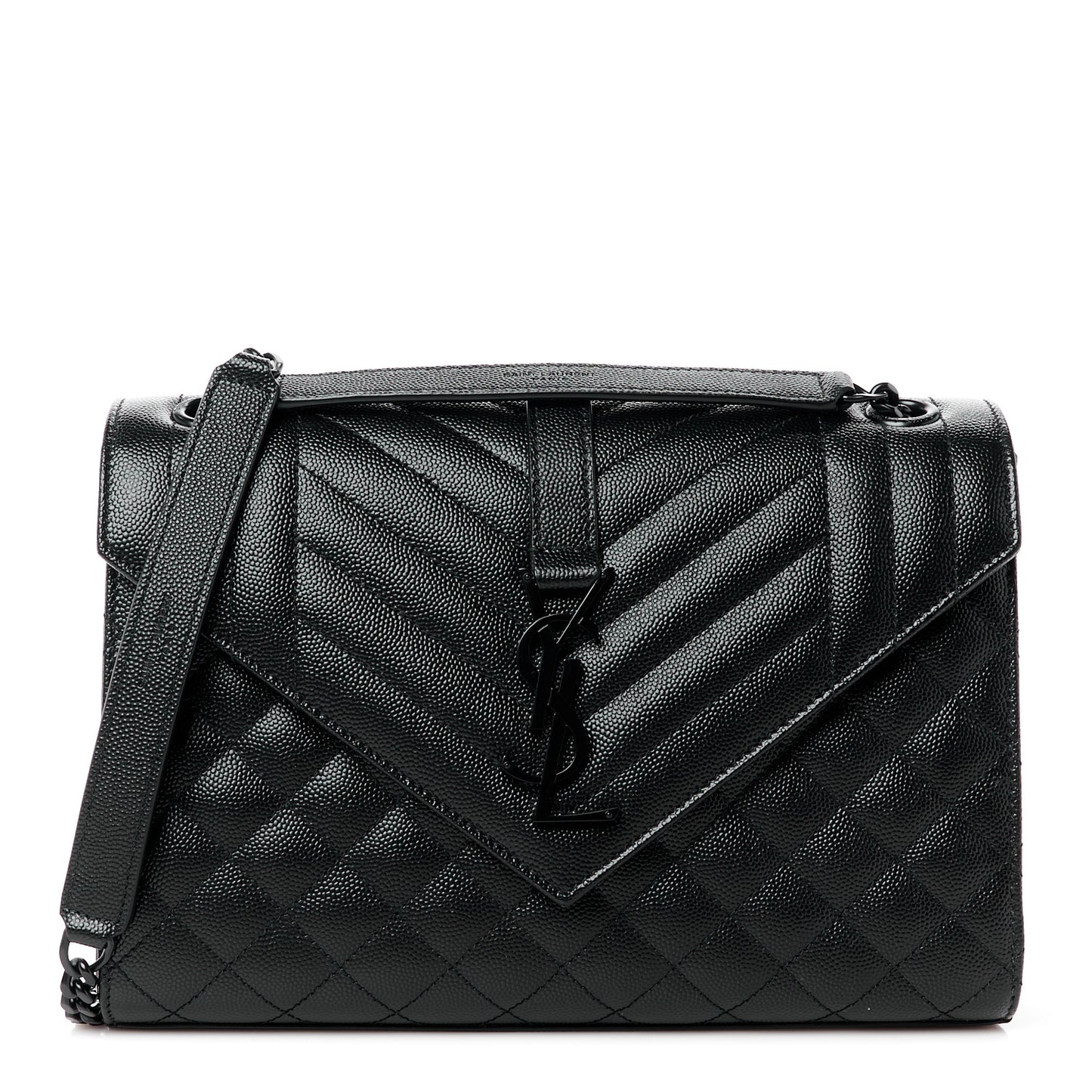 Grain De Poudre Textured Mixed Matelasse Triquilt Medium Monogram Monochrome Satchel Black