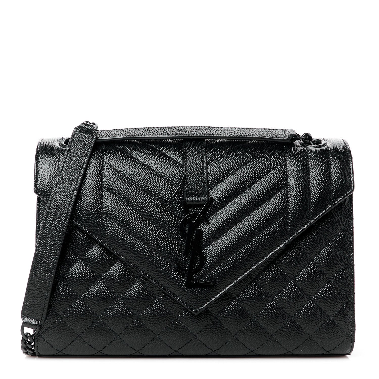 Saint Laurent Grain De Poudre Textured Mixed Matelasse Triquilt Medium Monogram Monochrome Satchel Black 1 of 11
