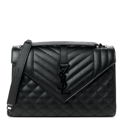 Saint Laurent Grain De Poudre Textured Mixed Matelasse Triquilt Medium Monogram Monochrome Satchel Black 1 of 11