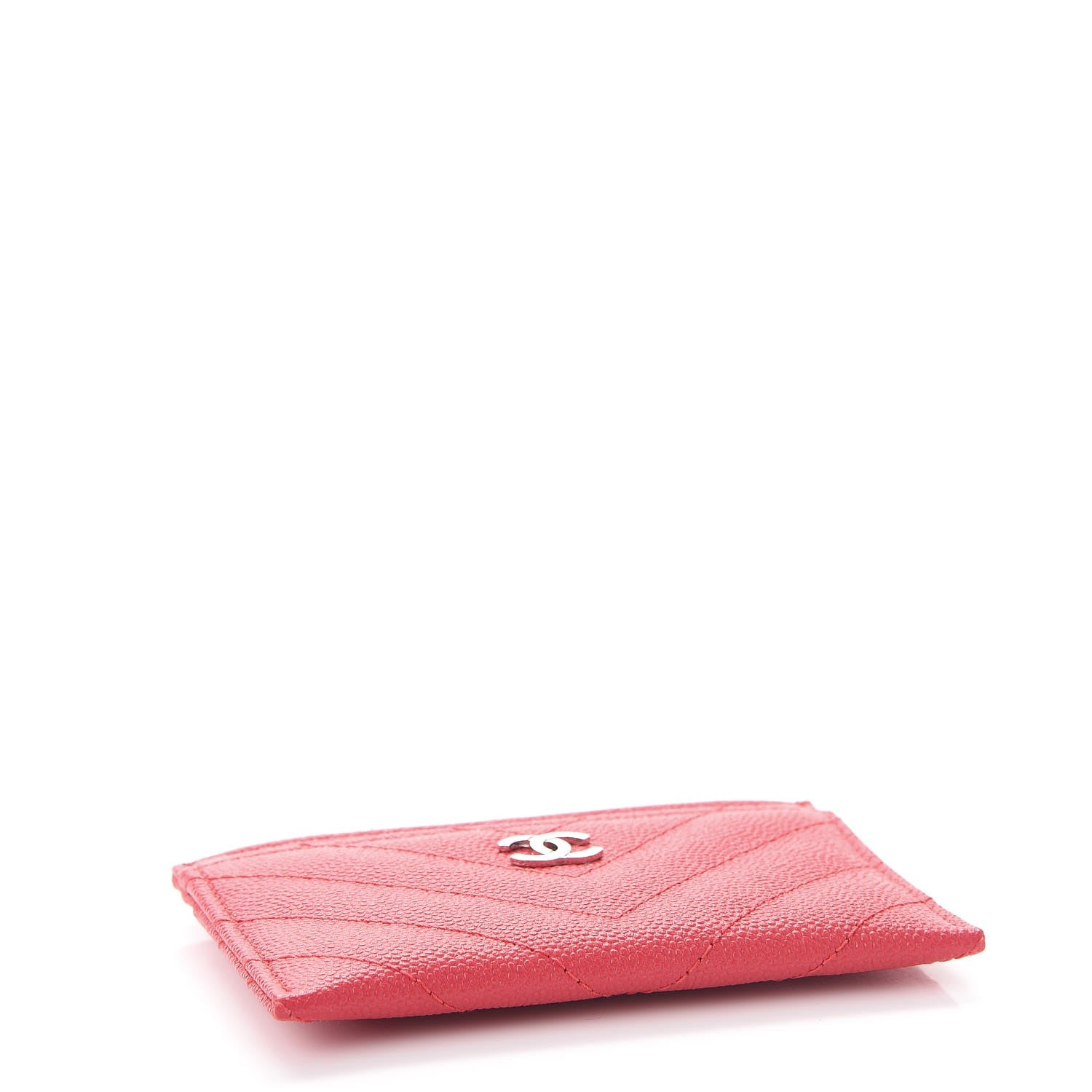 Chanel Caviar Chevron Quilted Card Holder Light Red 4 of 9