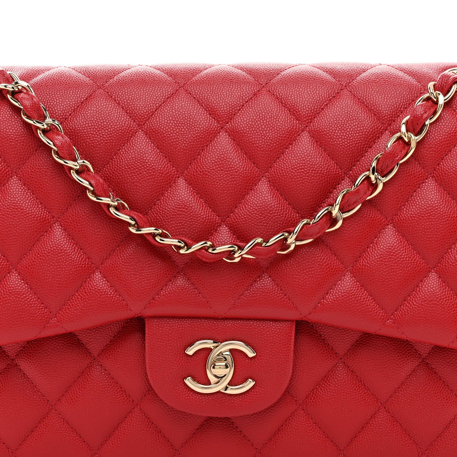 Chanel Caviar Quilted Jumbo Double Flap Red 8 of 10