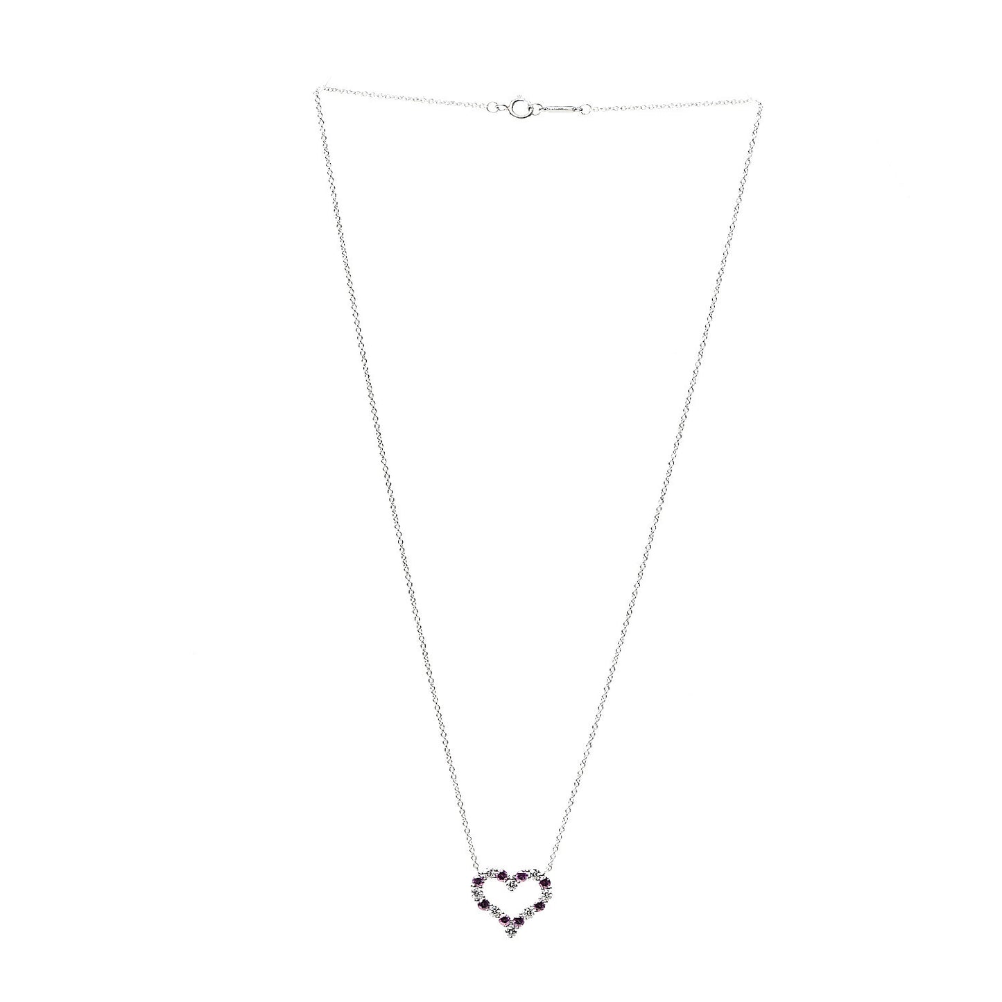 Platinum Diamond Pink Sapphire Heart Pendant Necklace