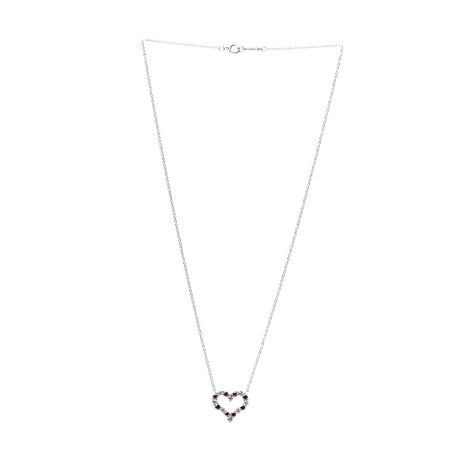 Tiffany Platinum Diamond Pink Sapphire Heart Pendant Necklace 2 of 5