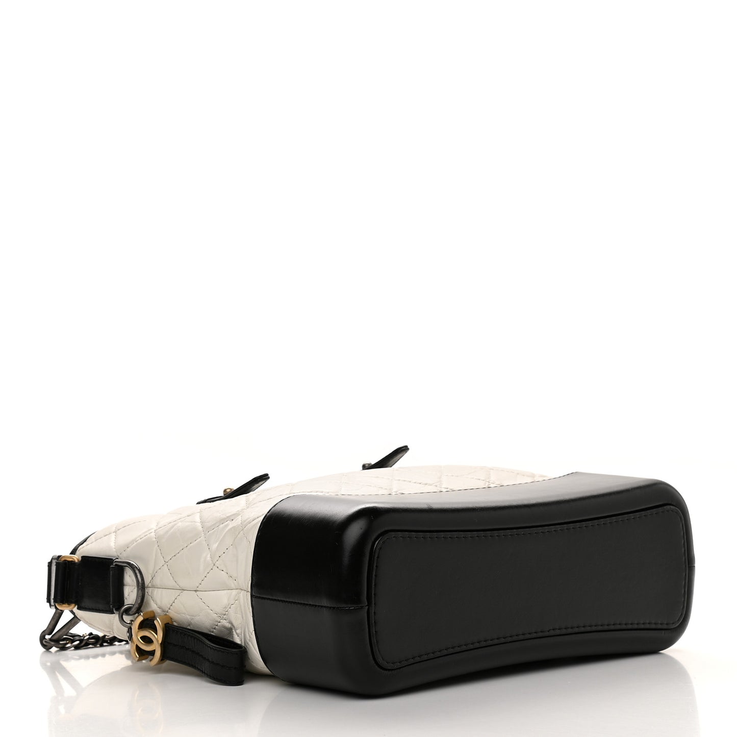 Aged Calfskin Quilted Medium Gabrielle Shopping Tote White Black