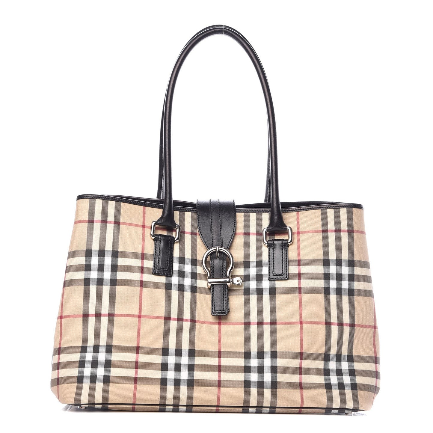 House Check Buckle Tote Black