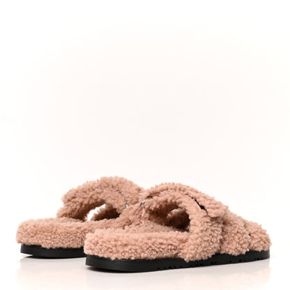 Hermes Woolskin Womens Chypre Sandals 37.5 Bois De Santal 4 of 8