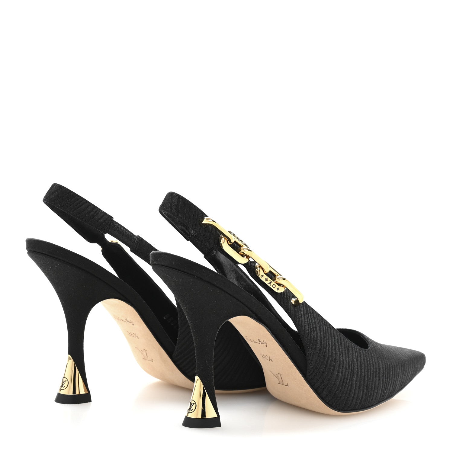 Louis Vuitton Embroidered Fabric Sparkle Slingback Pumps 38.5 Black 5 of 10