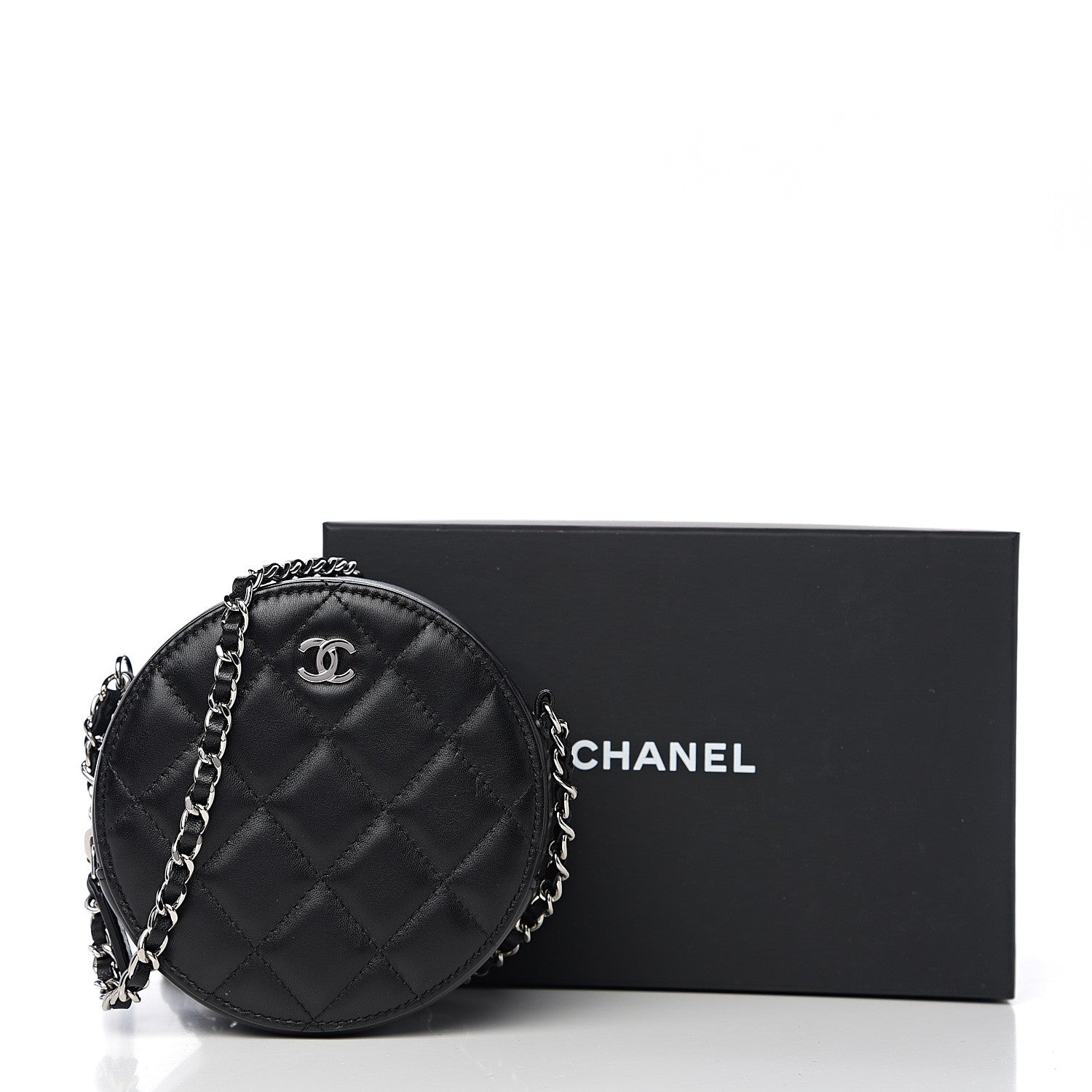 Chanel Lambskin Quilted Round Clutch With Chain Black 7 of 7
