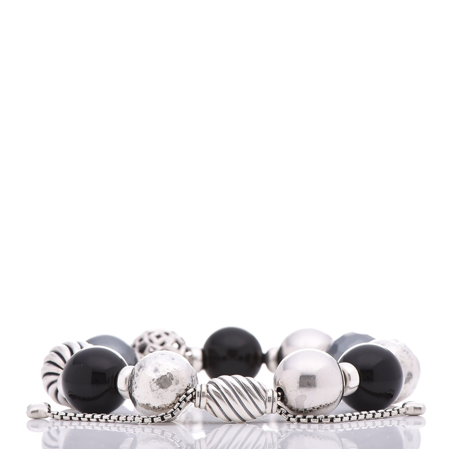 David Yurman Sterling Silver Black Onyx Hematite 14mm Elements Bead Bracelet 3 of 4