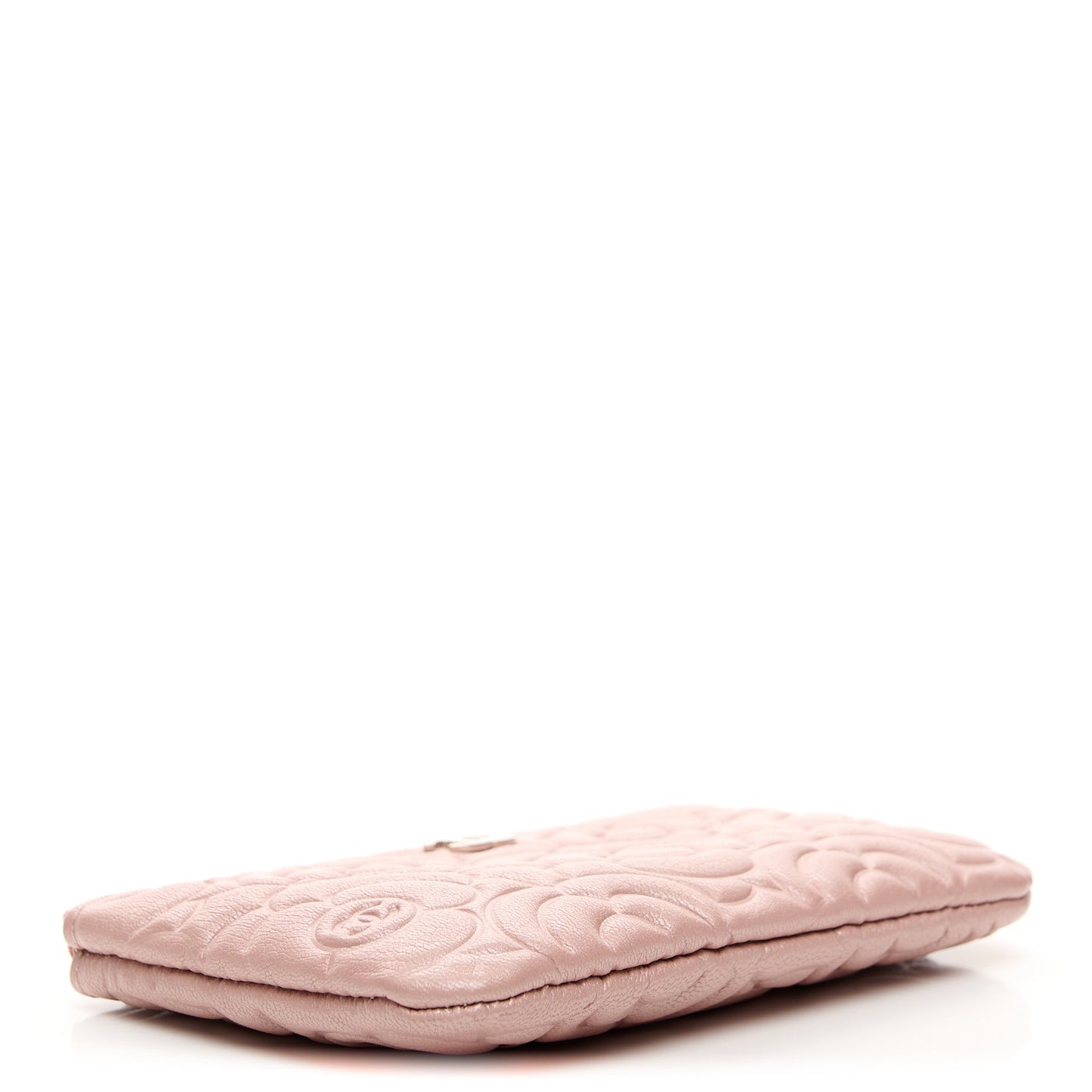 Goatskin Camellia Embossed Cosmetic Pouch Light Pink