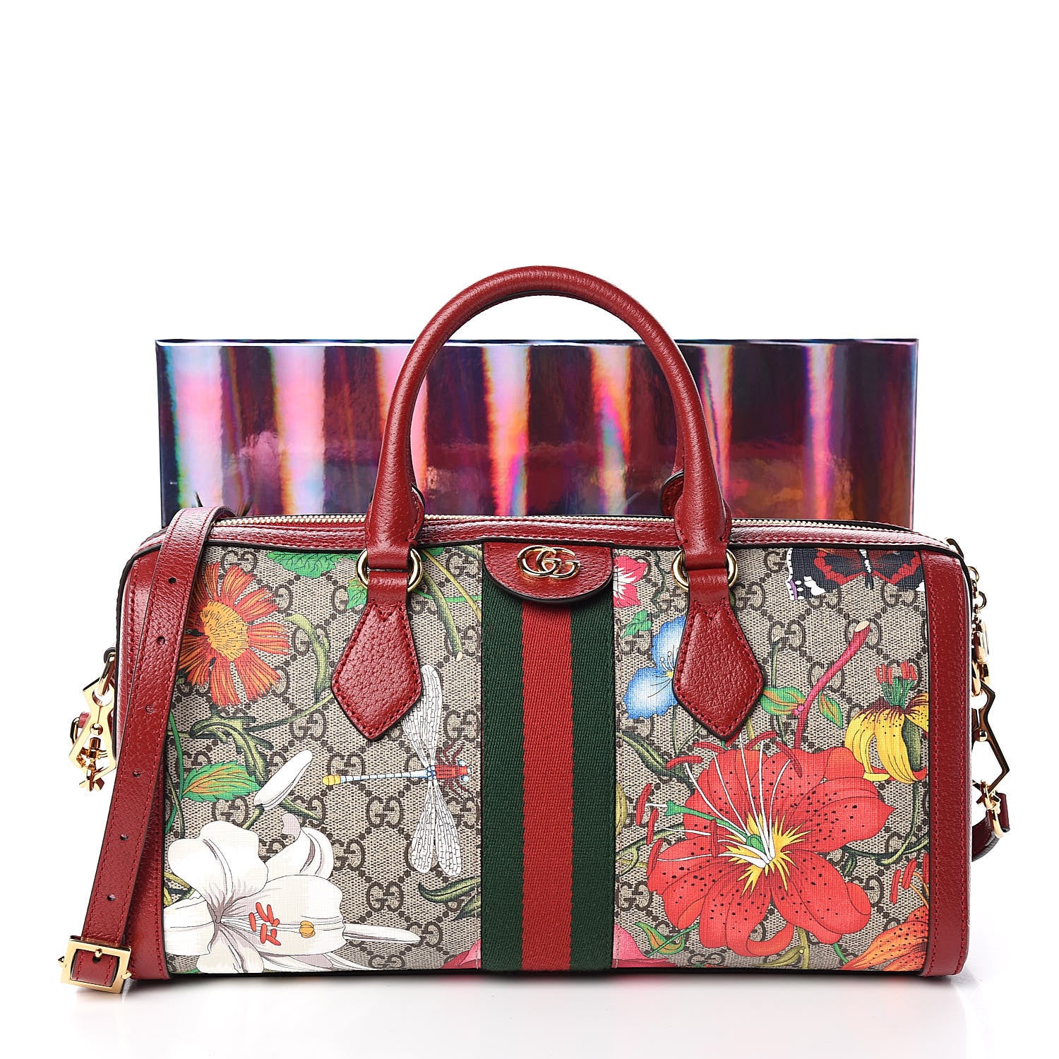 Gucci GG Supreme Monogram Flora Web Medium Ophidia Boston Red 11 of 11