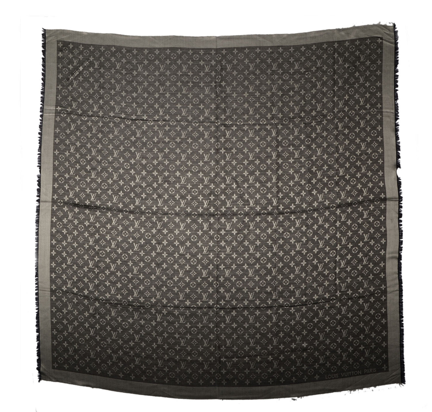 Silk Wool Monogram Denim Shawl Black