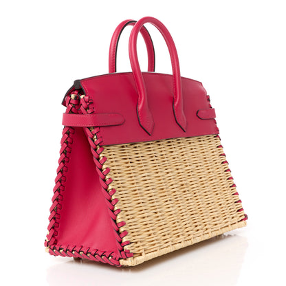 Hermes Wicker Swift Picnic Birkin 25 Naturel Framboise 3 of 13