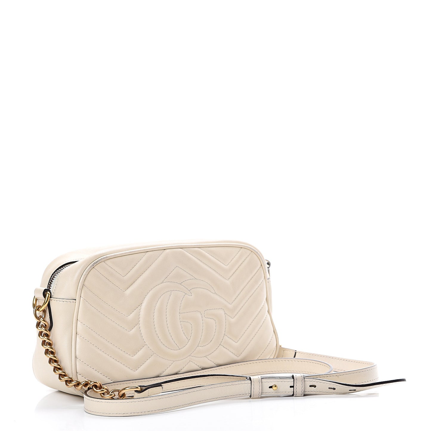 Calfskin Matelasse Small GG Marmont Chain Shoulder Bag White