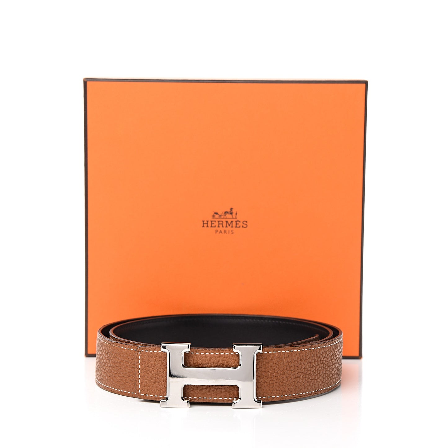 Box Togo Constance H Belt 95 Black Gold