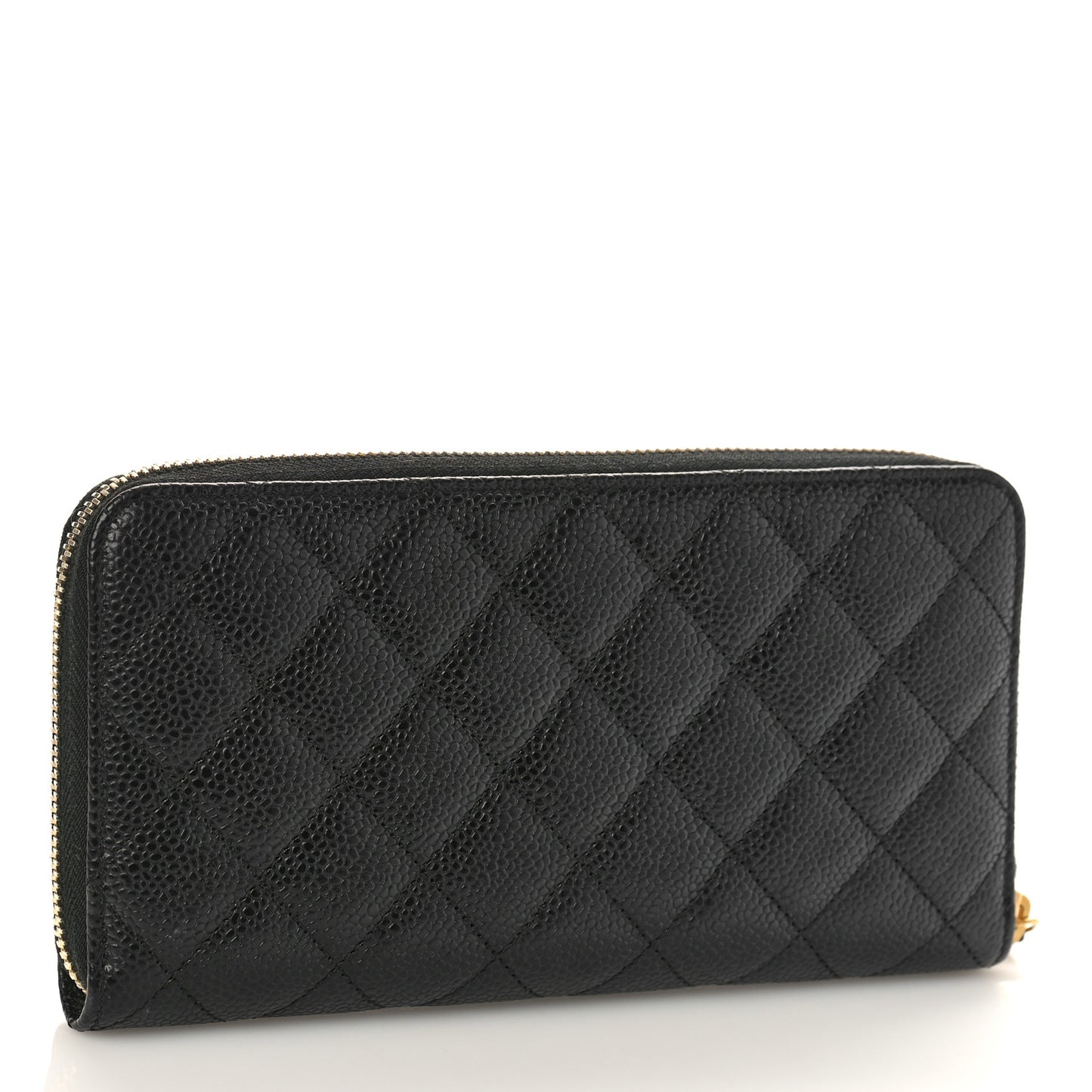Caviar Quilted Large Gusset Zip Around Wallet Black